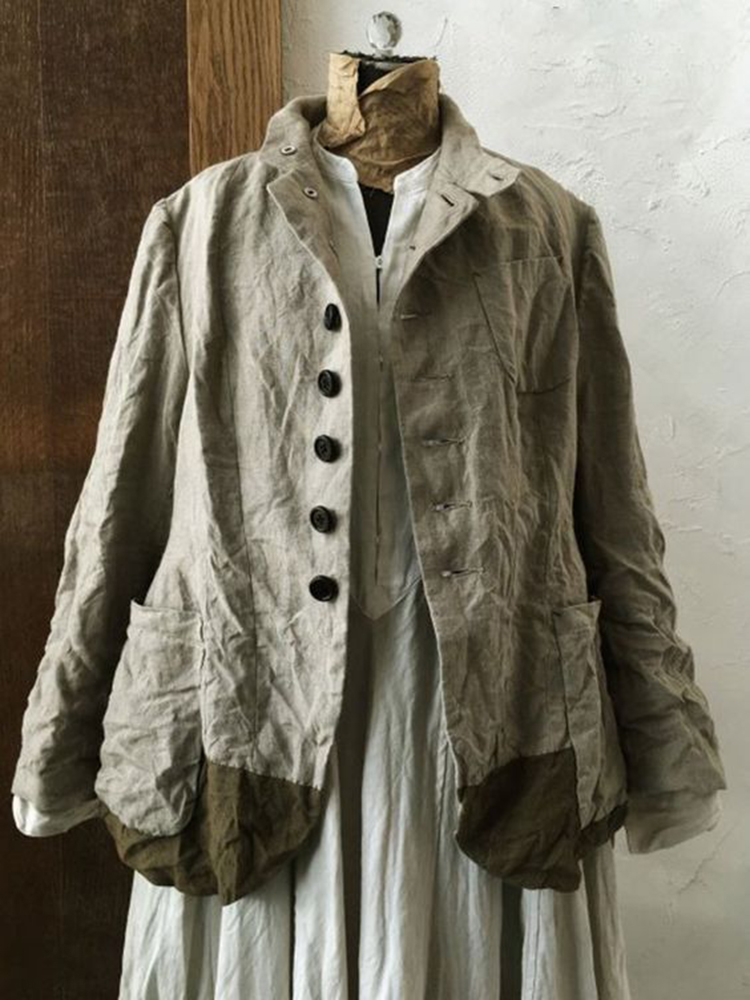 Solid Color Button Down Comfy Linen Cotton Jacket
