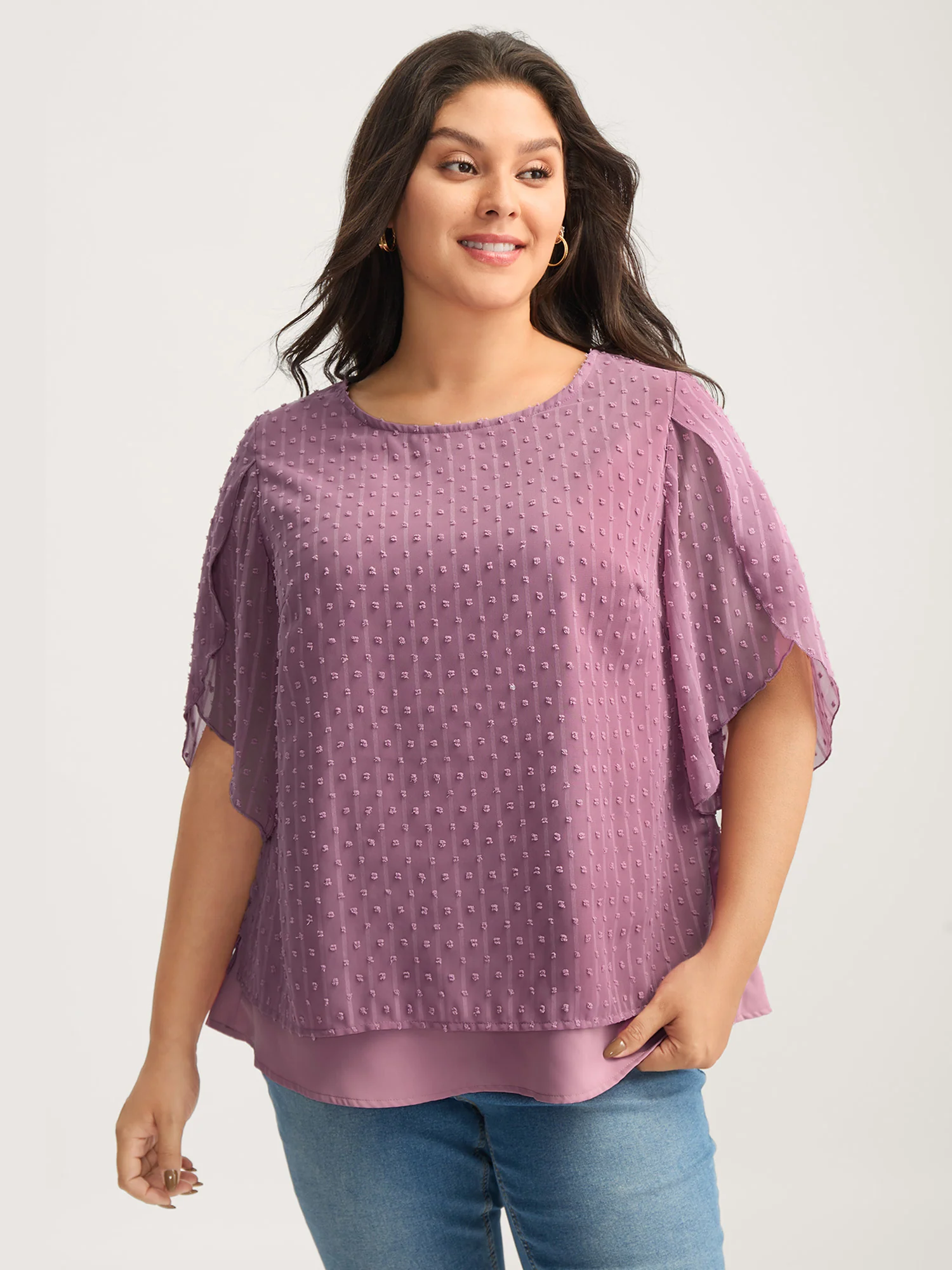 Layered Design Petal Sleeve Textured Blouse