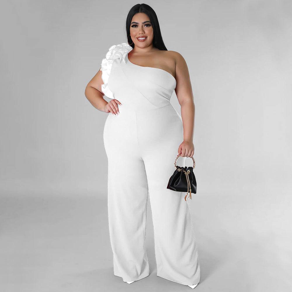 Plus Size Women Clothes One Shoulder Voile Wide Leg Pants for Women