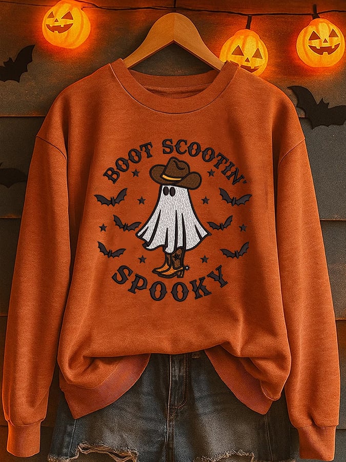 🔥Buy 3 Get 10% Off🔥Women'S Casual Halloween Boot Scoot Spooky Print Sweatshirt