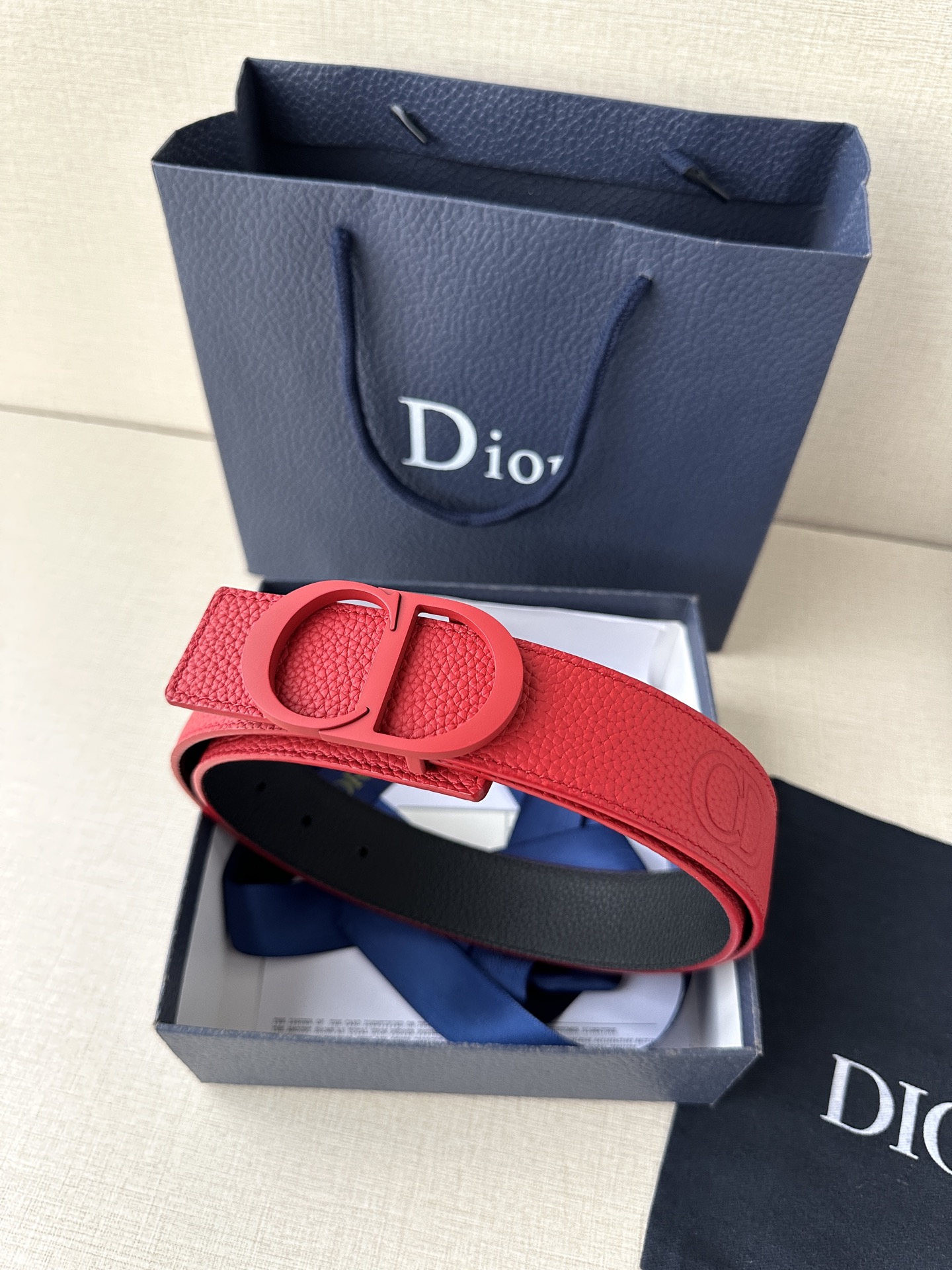Dior embossed top layer leather belt 3.5CM wide