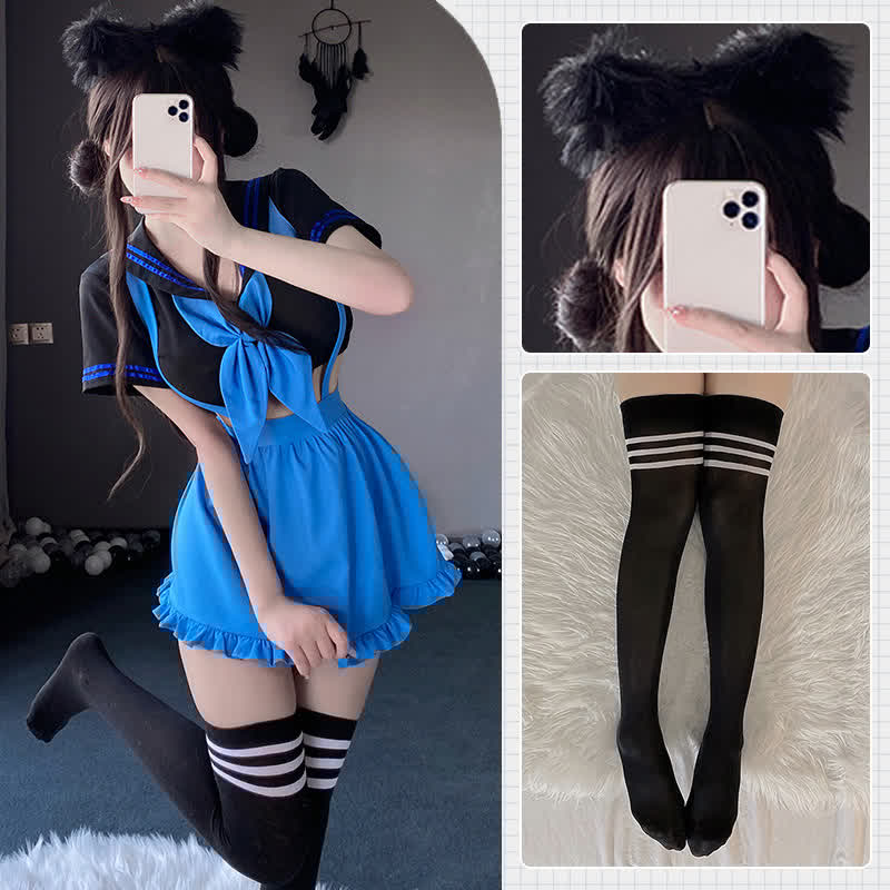 Cosplay Sailor Collar Lingerie Stockings Set
