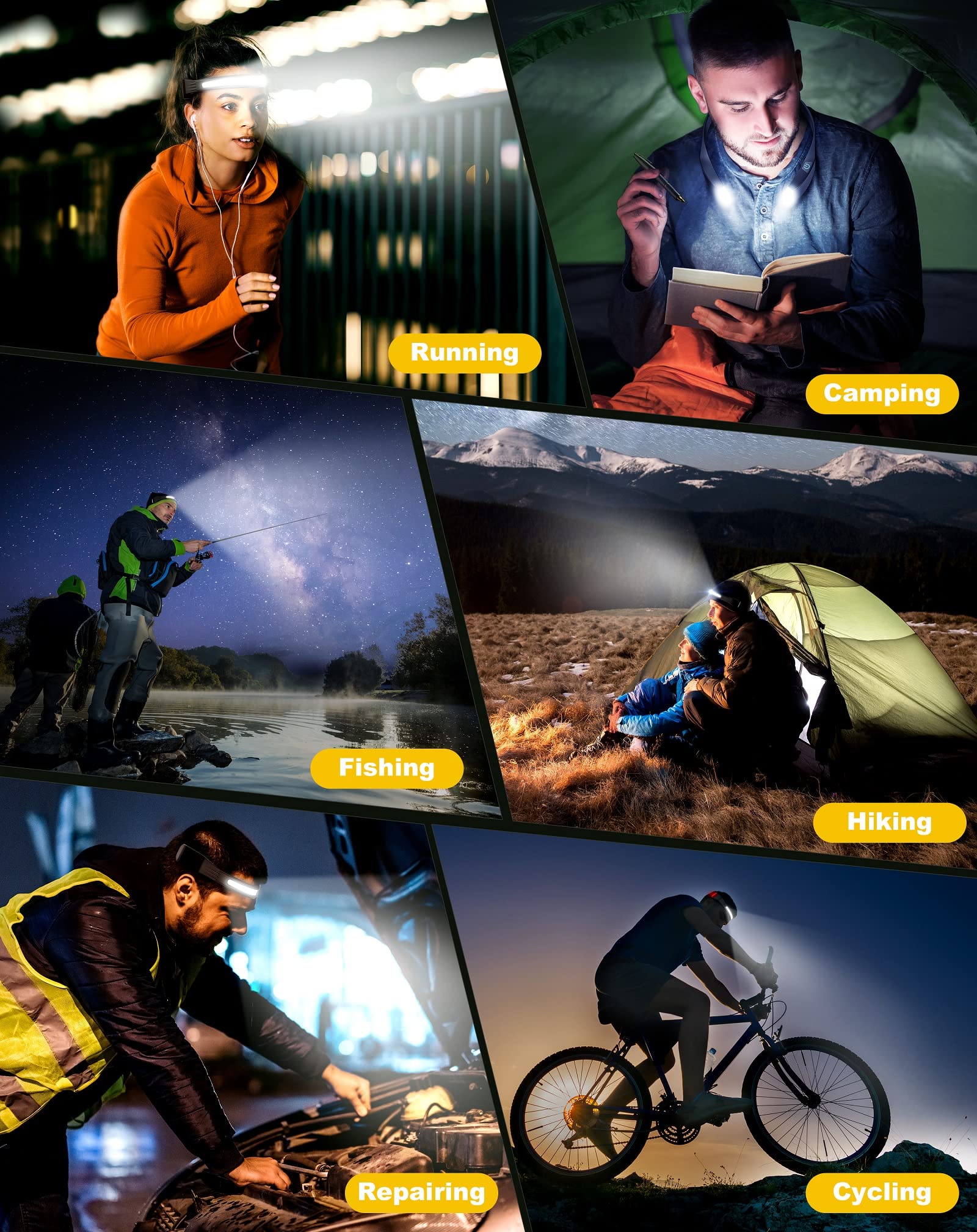 LED Head Lamp & Neck Light USB C Rechargeable, Super Bright 260°Wide-Beam and 5 Modes Lighting, IPX45 Waterproof