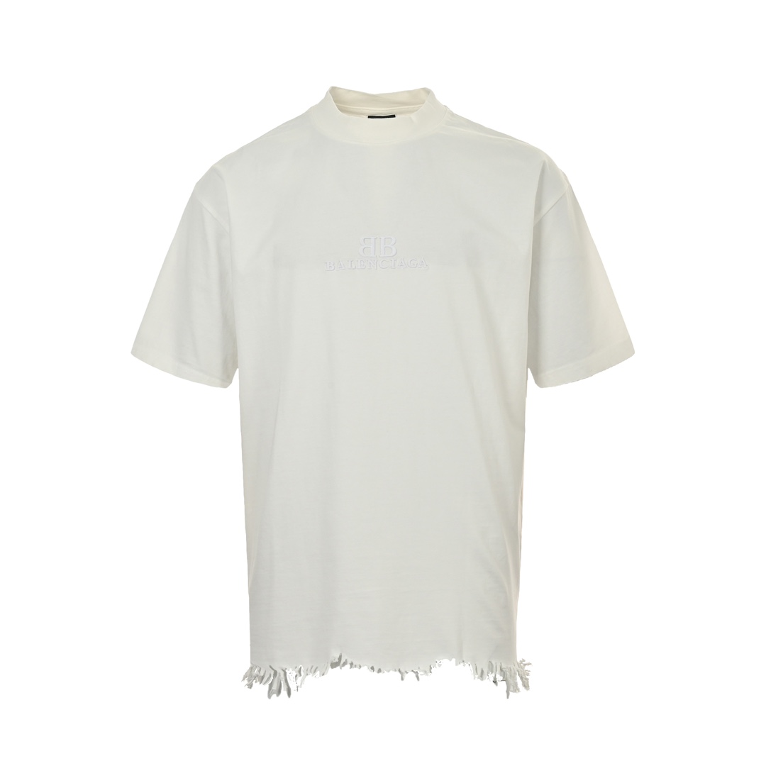 Balenciaga 24ss destroyed hem tassel double B embroidered short sleeves