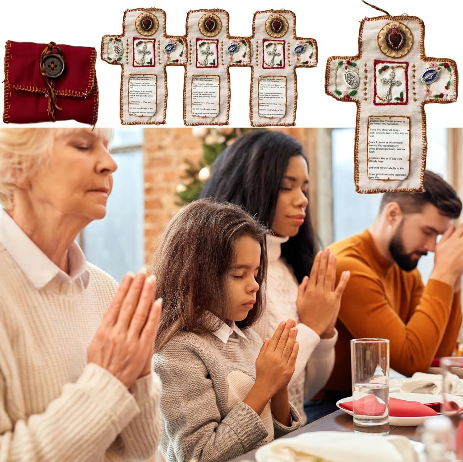 🔥LAST DAY 50% OFF🔥Handmade Stuitched Pocket Shrine With Silver Cross