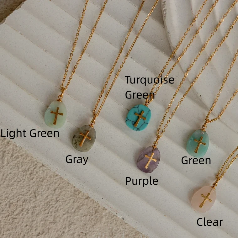 Natural Stone Cross Necklace