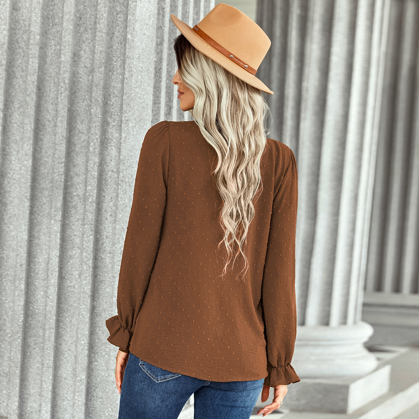 Early autumn V-neck shirt women's fashion casual dress shirt