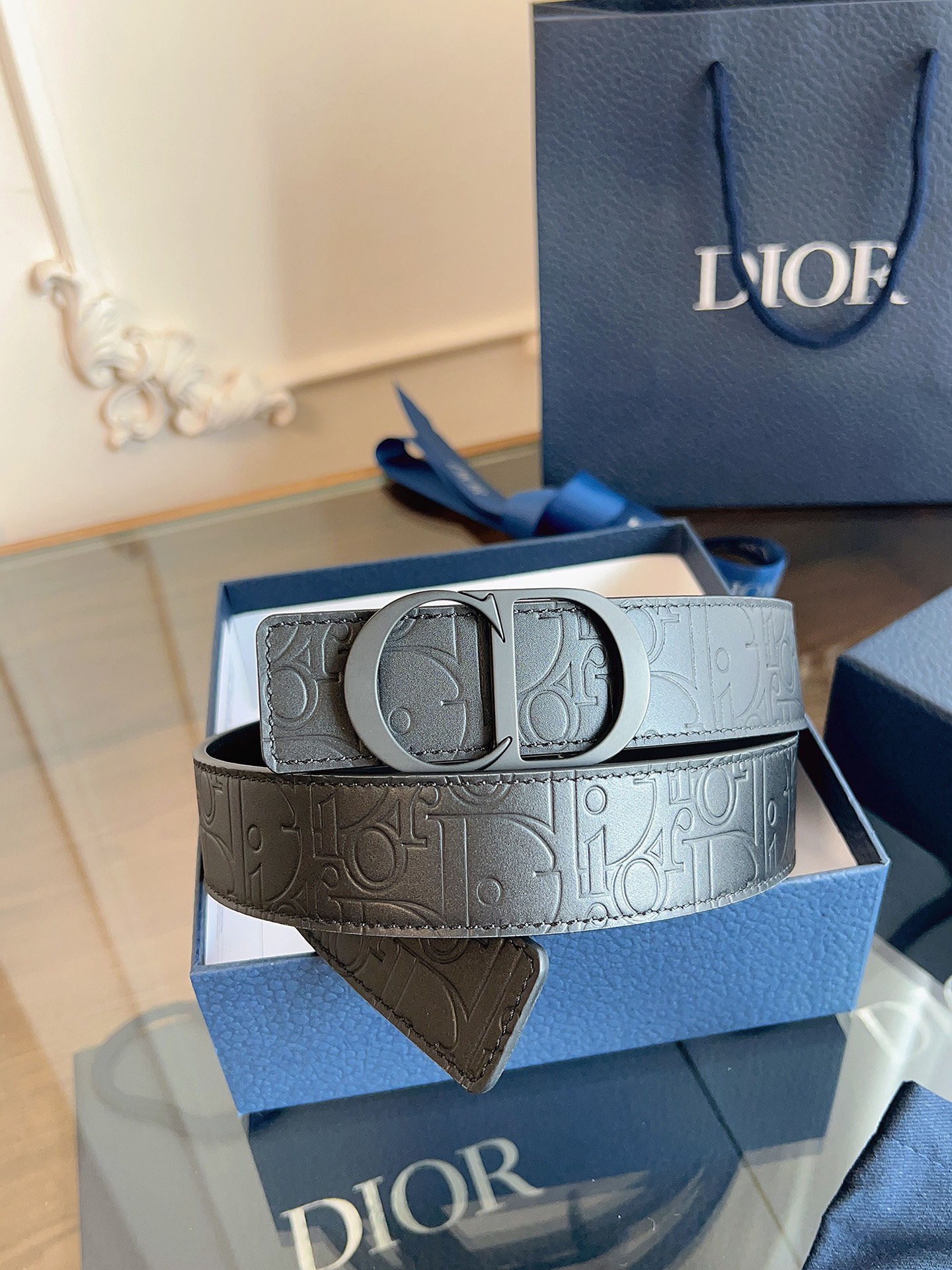Dior printed full cowhide leather belt width 3.5CM