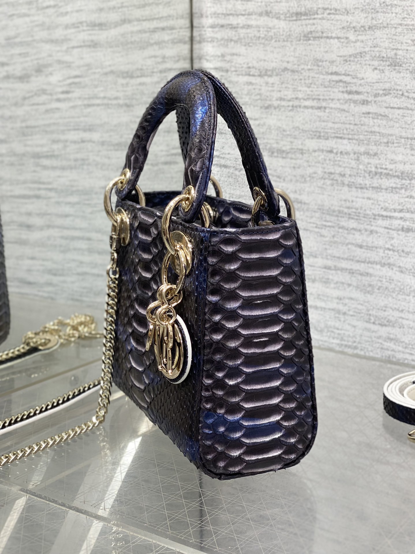 Dior Lady three-grid rare snakeskin Princess Diana bag