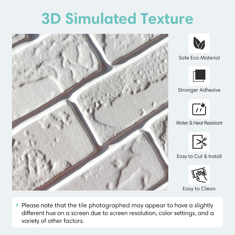 3D White Brick Peel and Stick Wall Tile