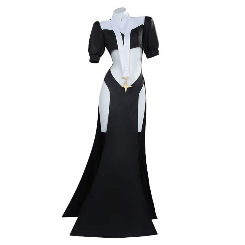 Nun Hollow Out Color Block Lingerie Dress Set