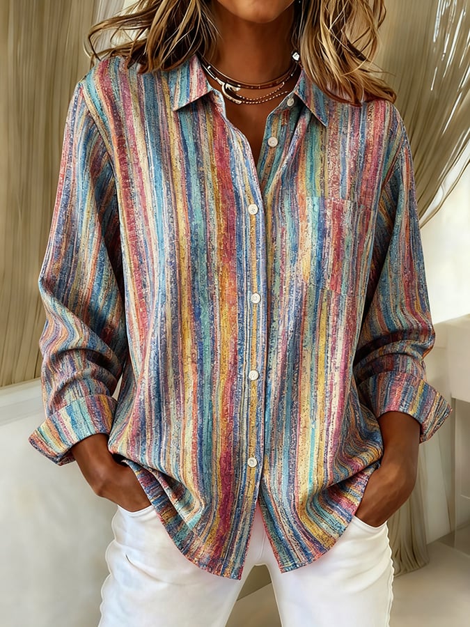Women's Casual Retro Striped Print Shirt