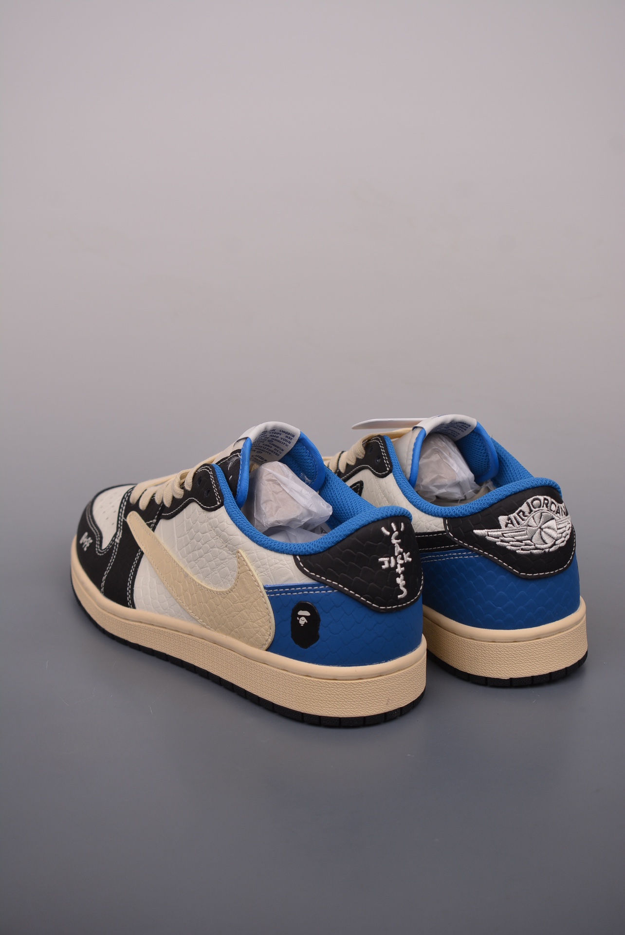 BAPE x Travis Scott x Nike Air Jordan 1 Low OG SP White Black Blue XZ2828-001