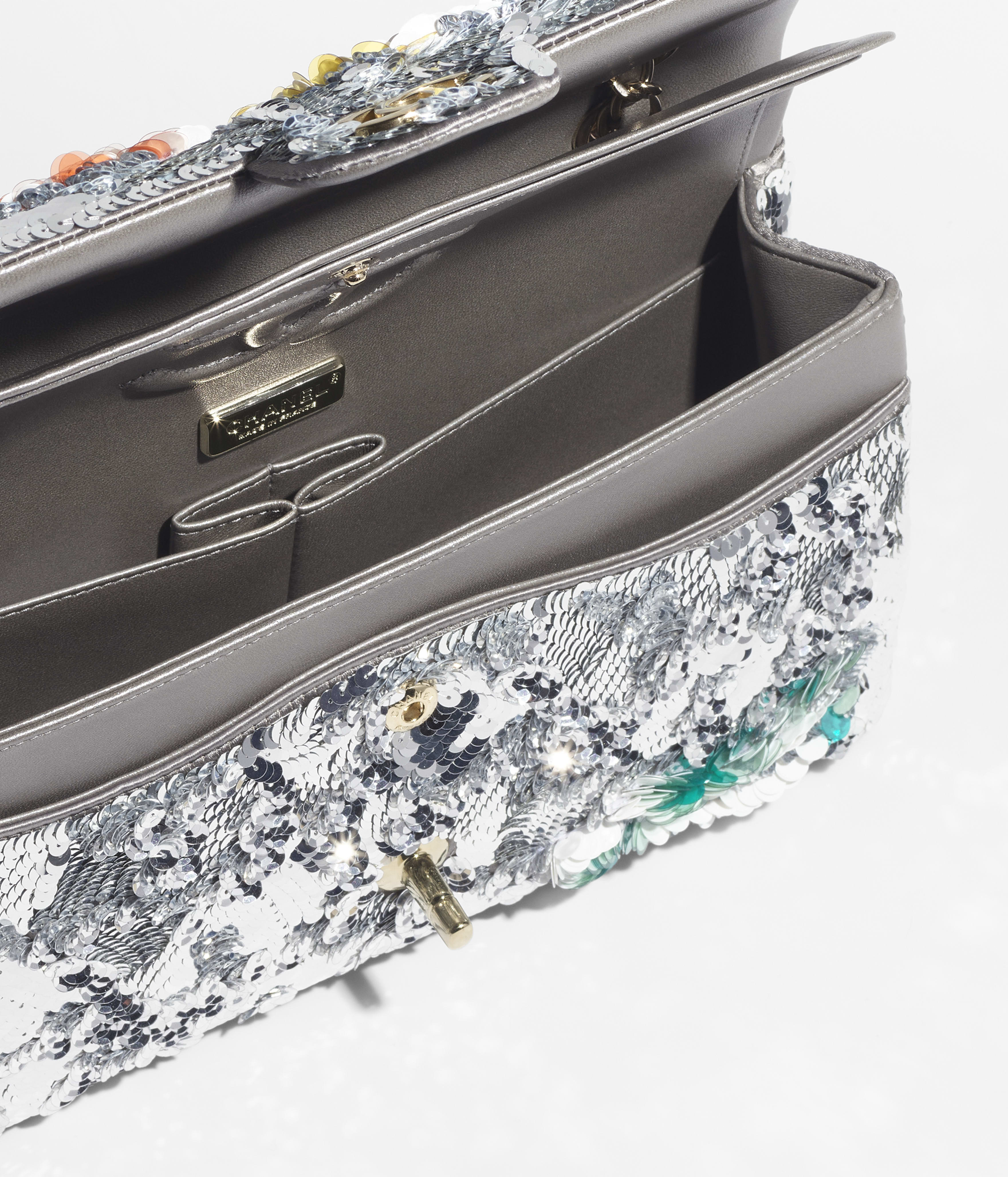 Chanel Classic 11.12 Handbag Embroidered Satin, Sequins, Glass Pearls and Silver Metal Multicolor A01112-B20590-U0971