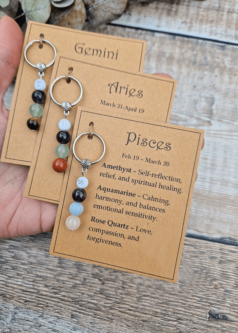 Personalised zodiac crystal keyring