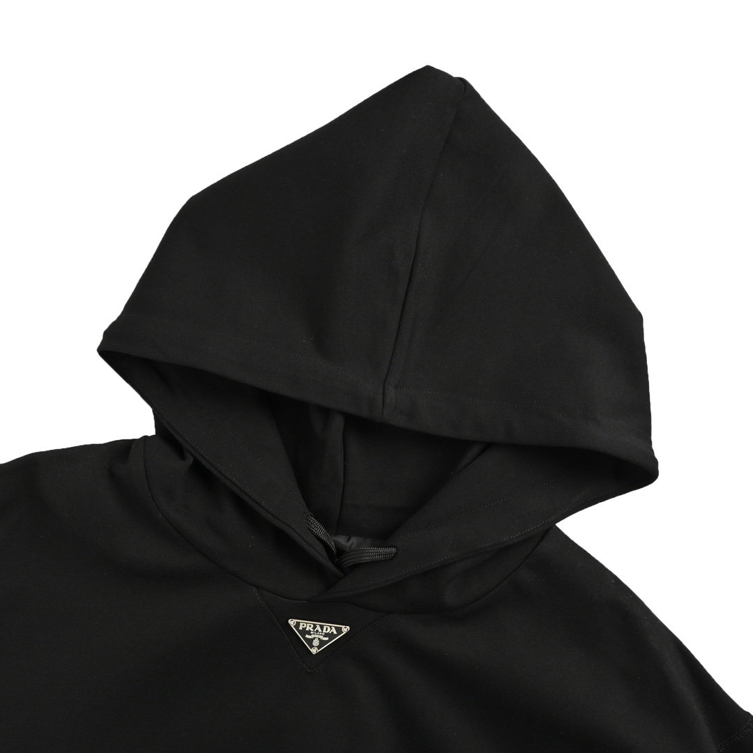 Prada 24Fw collar triangle nylon pocket hooded sweatshirt
