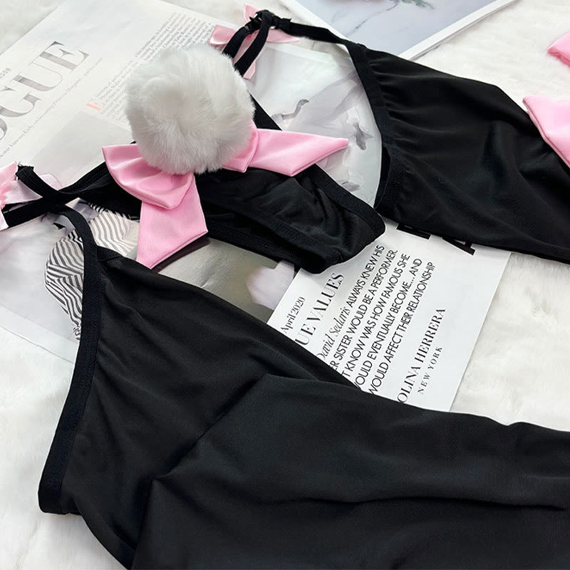 Kitty Bow Hollow Out Chain Lingerie Set
