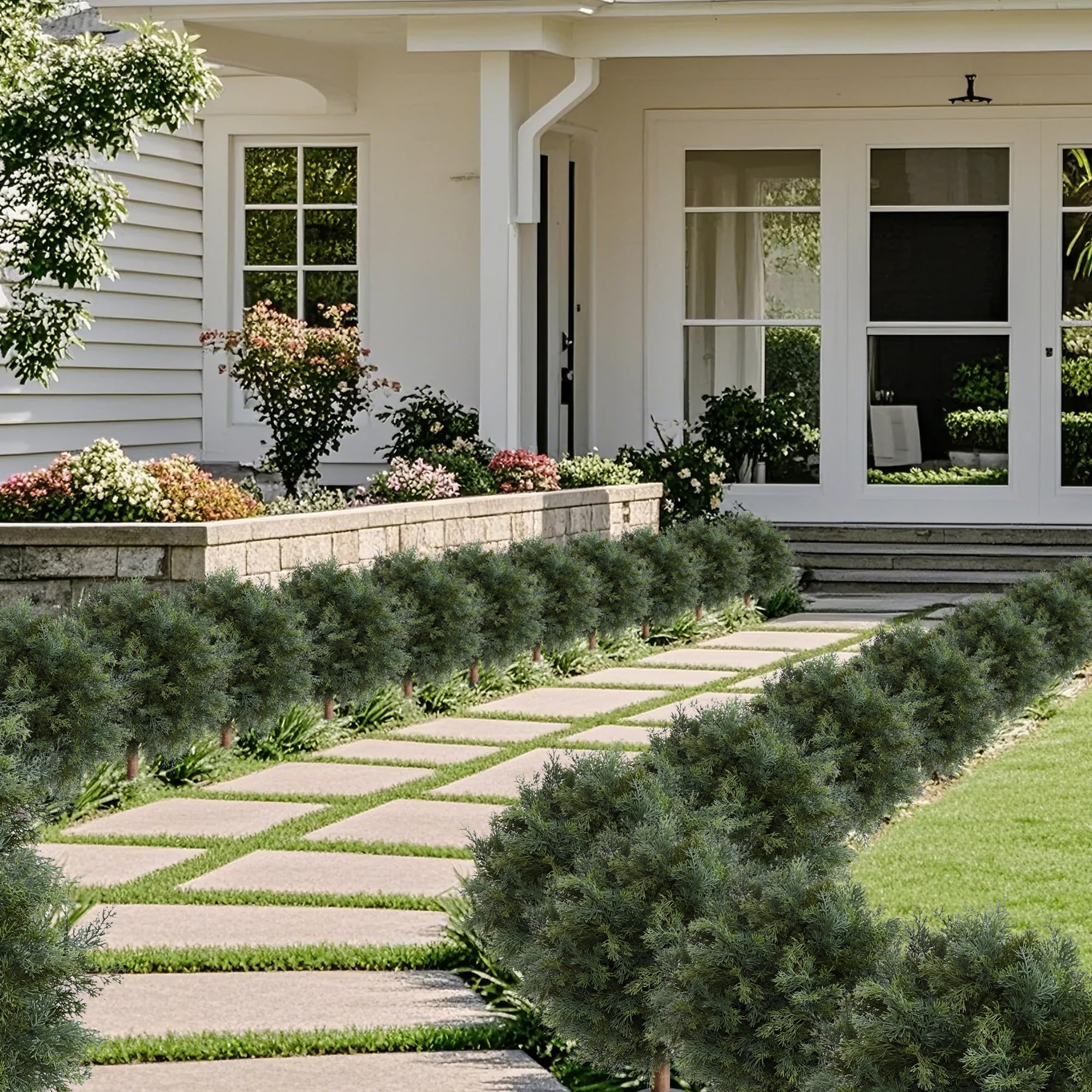24inch Artificial Bushes for Outdoors, Fake Shrubs with Groud Spike