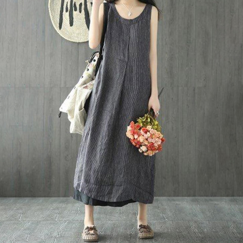 Plaid Sleeveless Casual Maxi Dress
