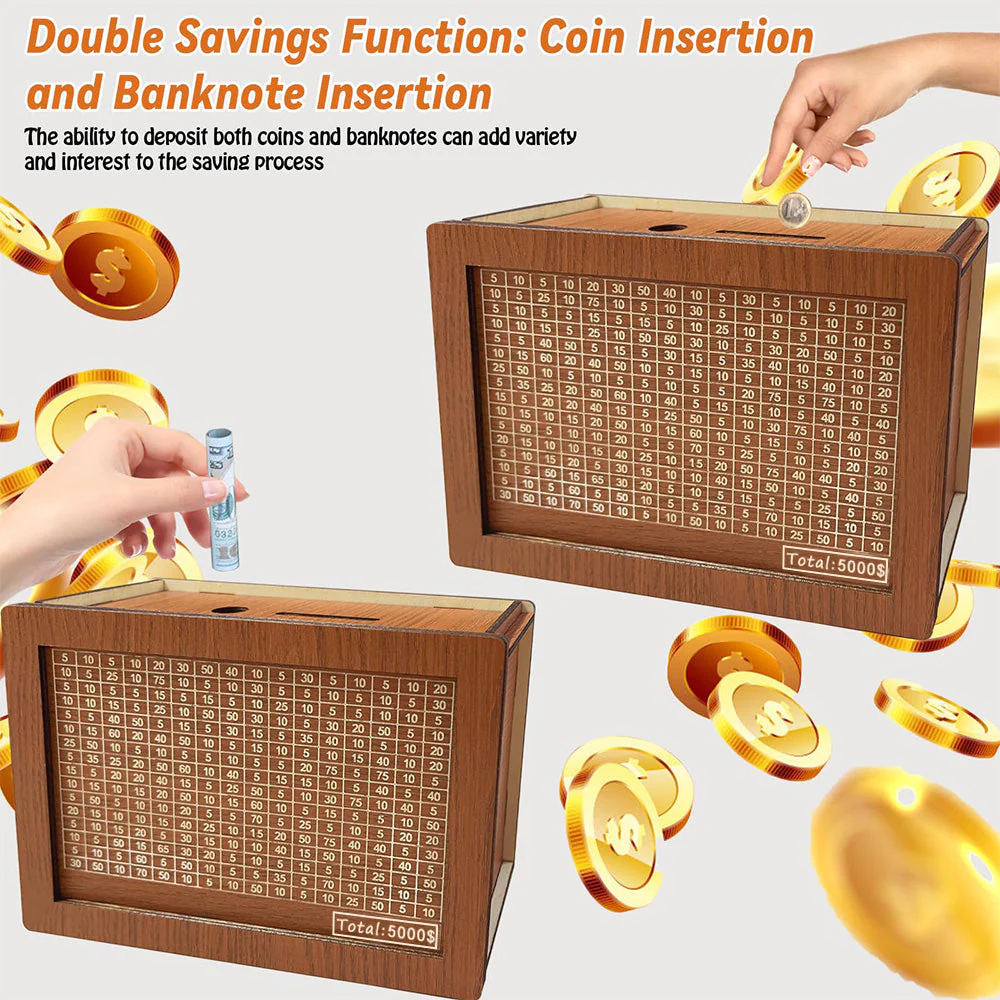 Retro style wooden piggy bank