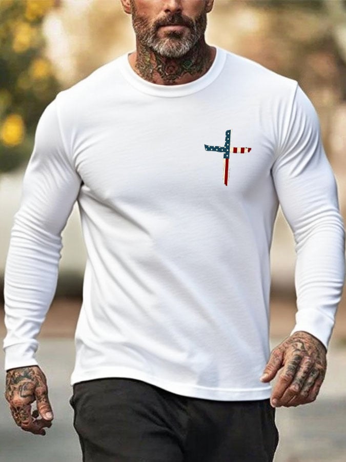Men's Stand For The Flag Kneel For The Cross Print T-Shirt