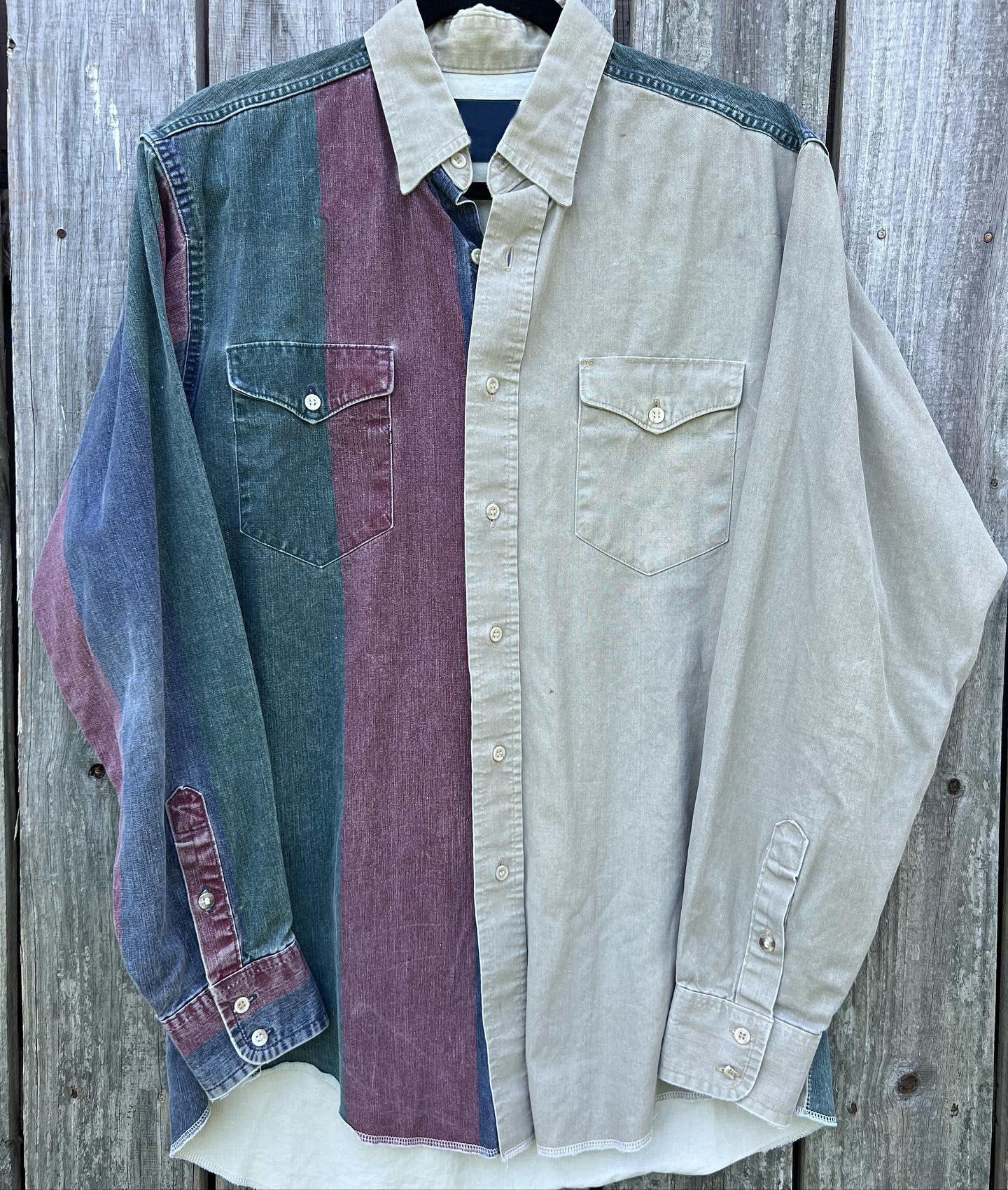 Men's Retro Casual Green Red Khaki Striped Print Long Sleeve Shirt