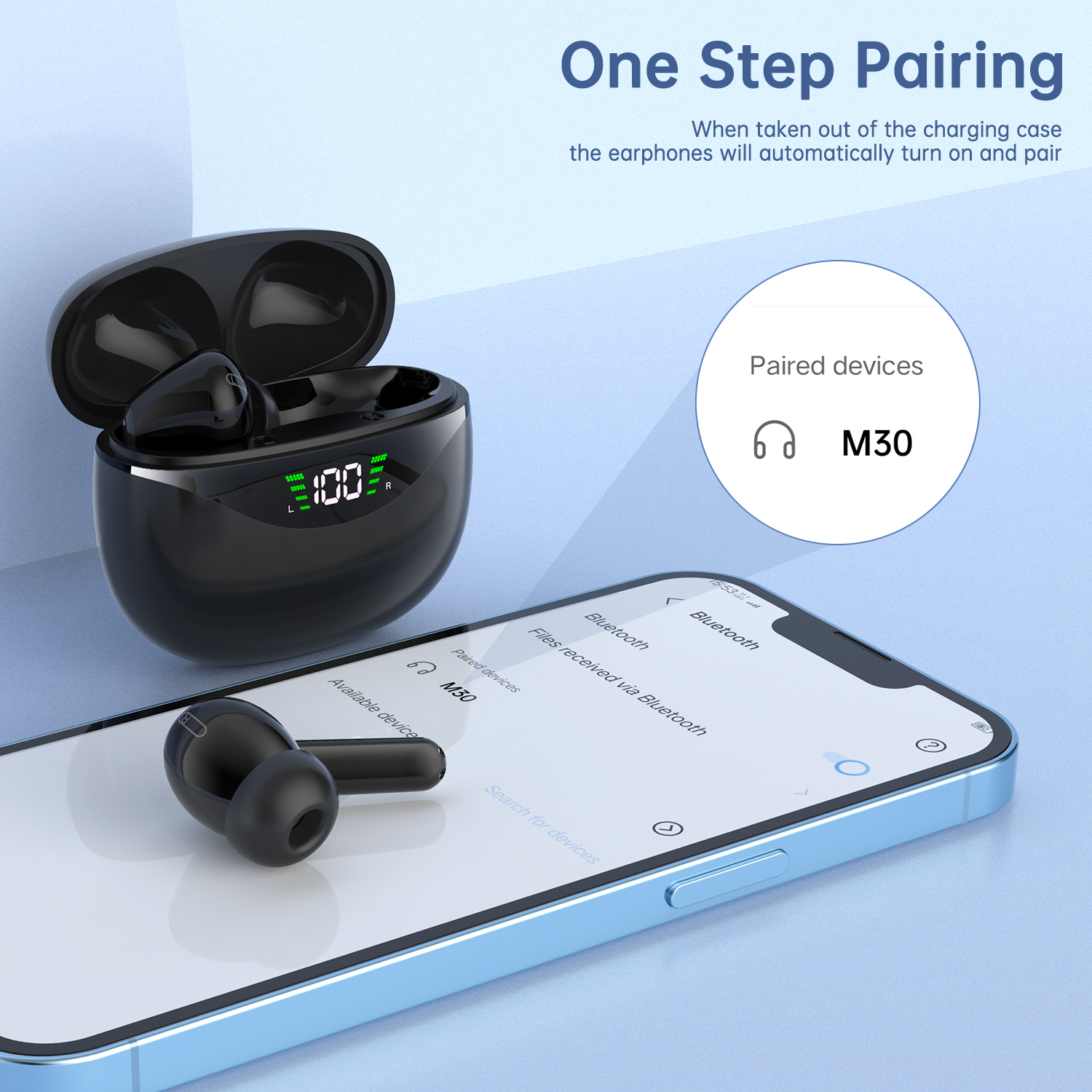 Wireless Earbuds, Bluetooth 5.1 Headphone 30Hrs Playtime with USB-C Fast Charging Case, IPX7 Waterproof Earphones, TWS in Ear Stereo Headset Built