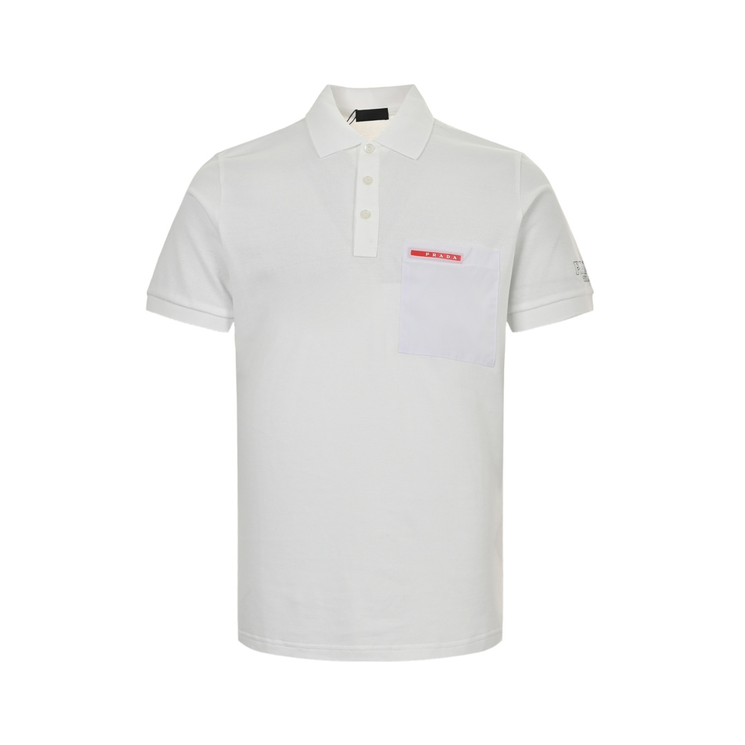 Prada 24ss red trim nylon pocket polo short sleeve