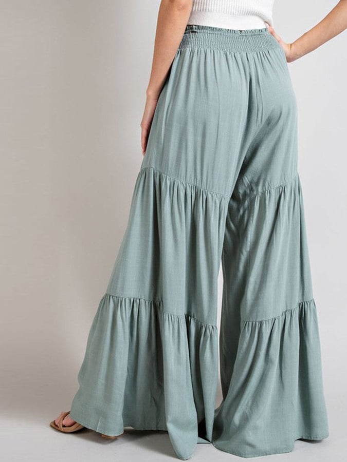 Women's Solid Color Casual Loose Pleated Wide Leg Pants