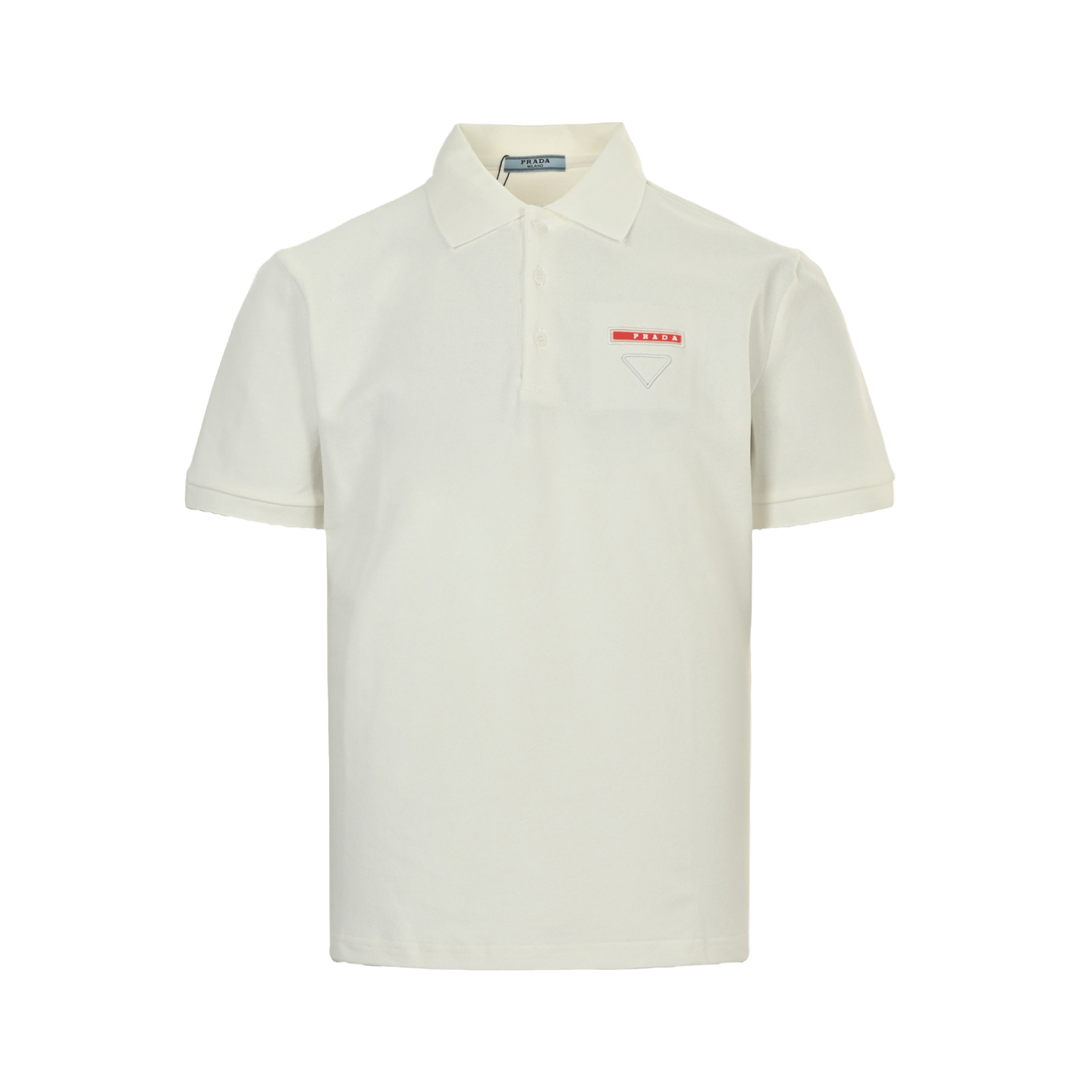 Prada 25ss red silicone trim triangle embroidery Polo short sleeve