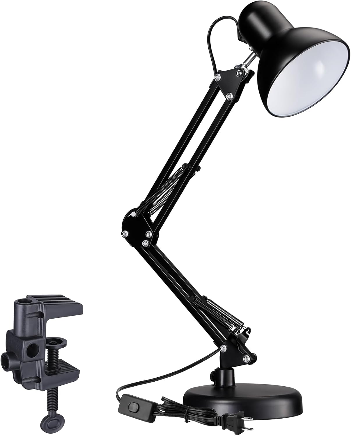 TORCHSTAR Metal Desk Lamp with Clamp, Swing Arm , Architect Adjustable Gooseneck Table Lamp, Clip Desk Lights for Home Office, Work, Study, Reading, E26 Base, Multi-Joint, Black