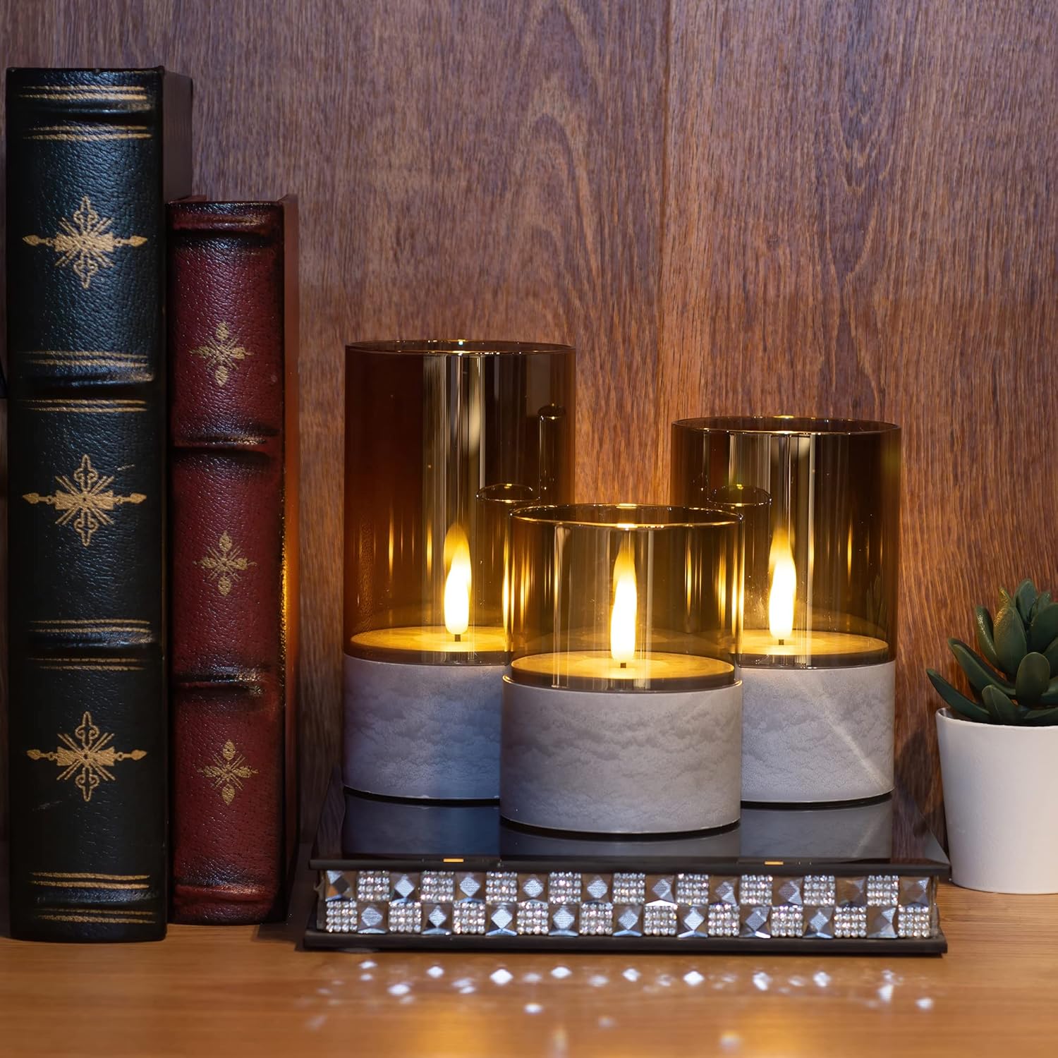 🔥ON SALE🔥Glass Flameless Candles With Timer - Marbling Base (Set of 3)