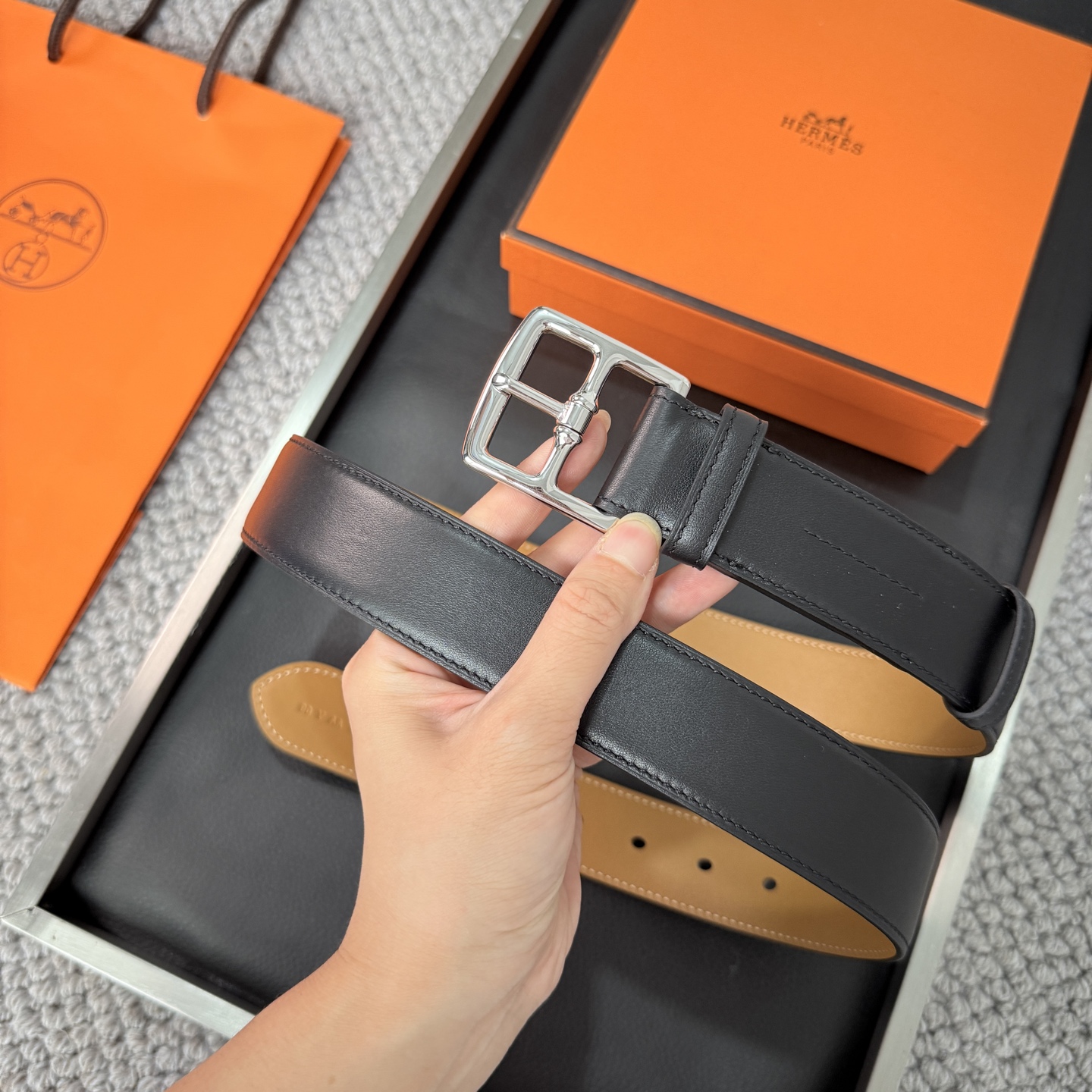 Hermès BoxTogo calfskin double-sided belt 3.2CM wide