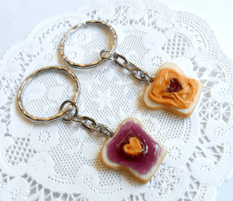 Peanut Butter and Jelly Heart Keychain Set