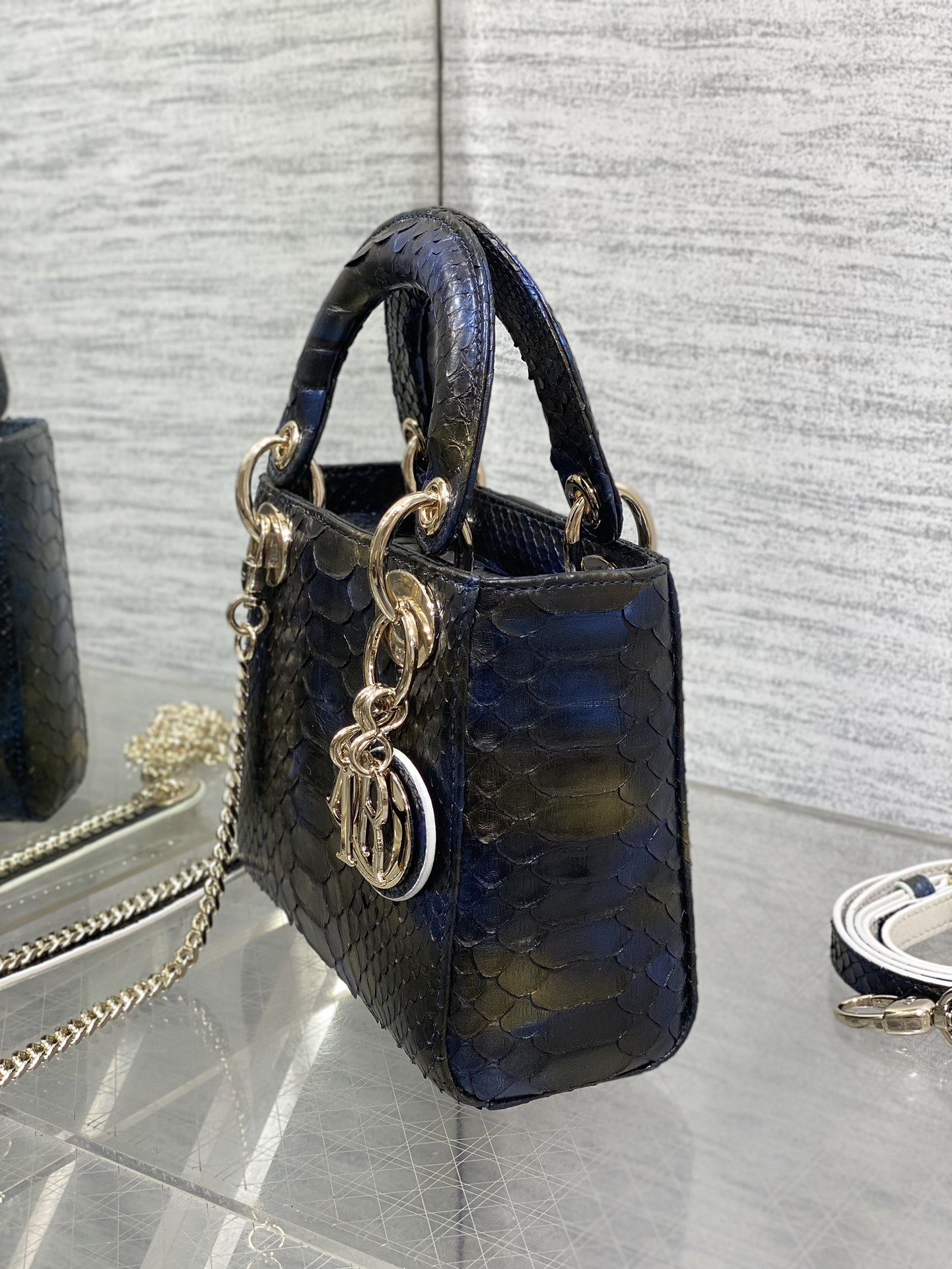 Dior Lady three-grid rare snakeskin Princess Diana bag