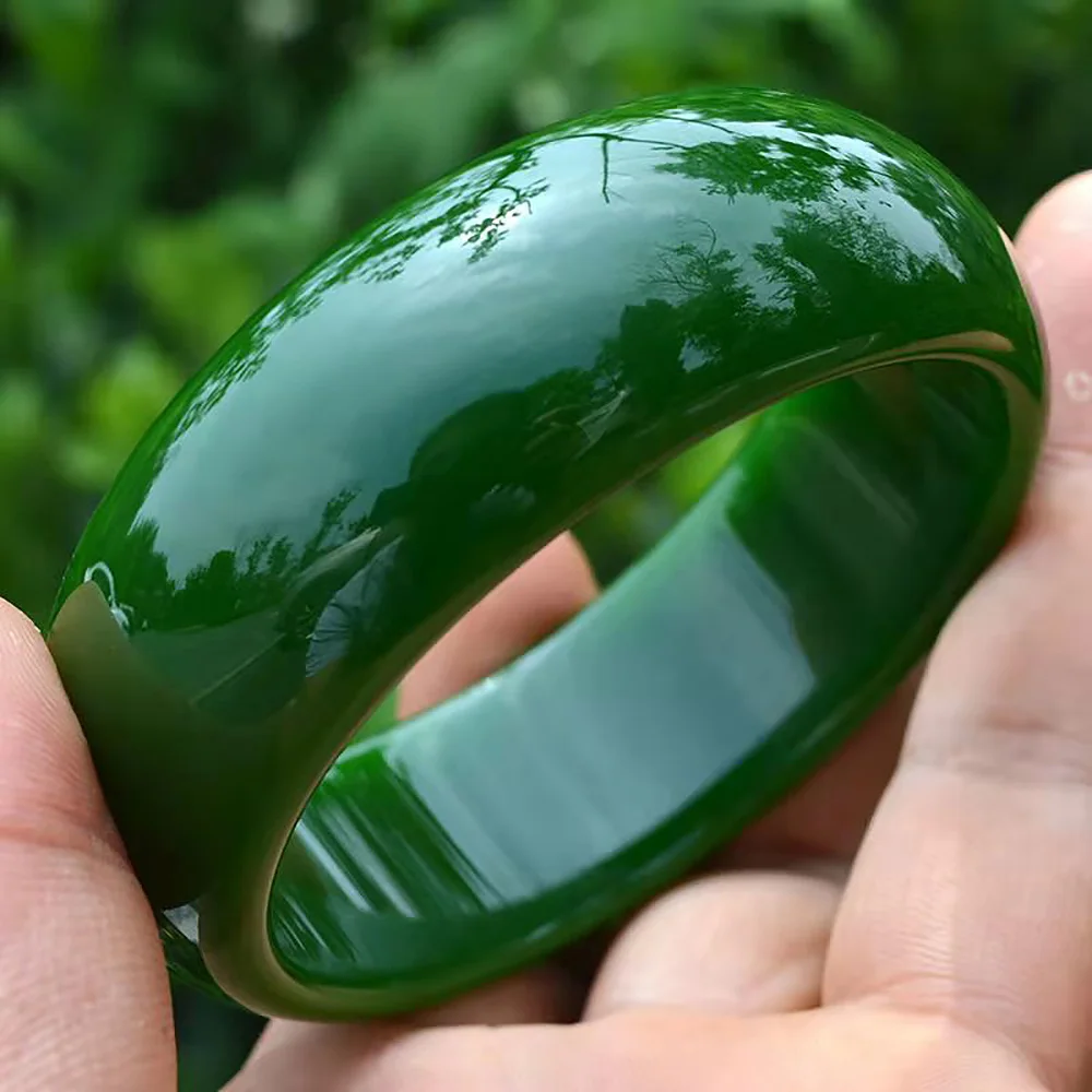 Natural Hotan Jade Bangle Bracelet Green Widen Jadeite Women's Handring Fine Jewelry Fashion Accessories Gift for Mother