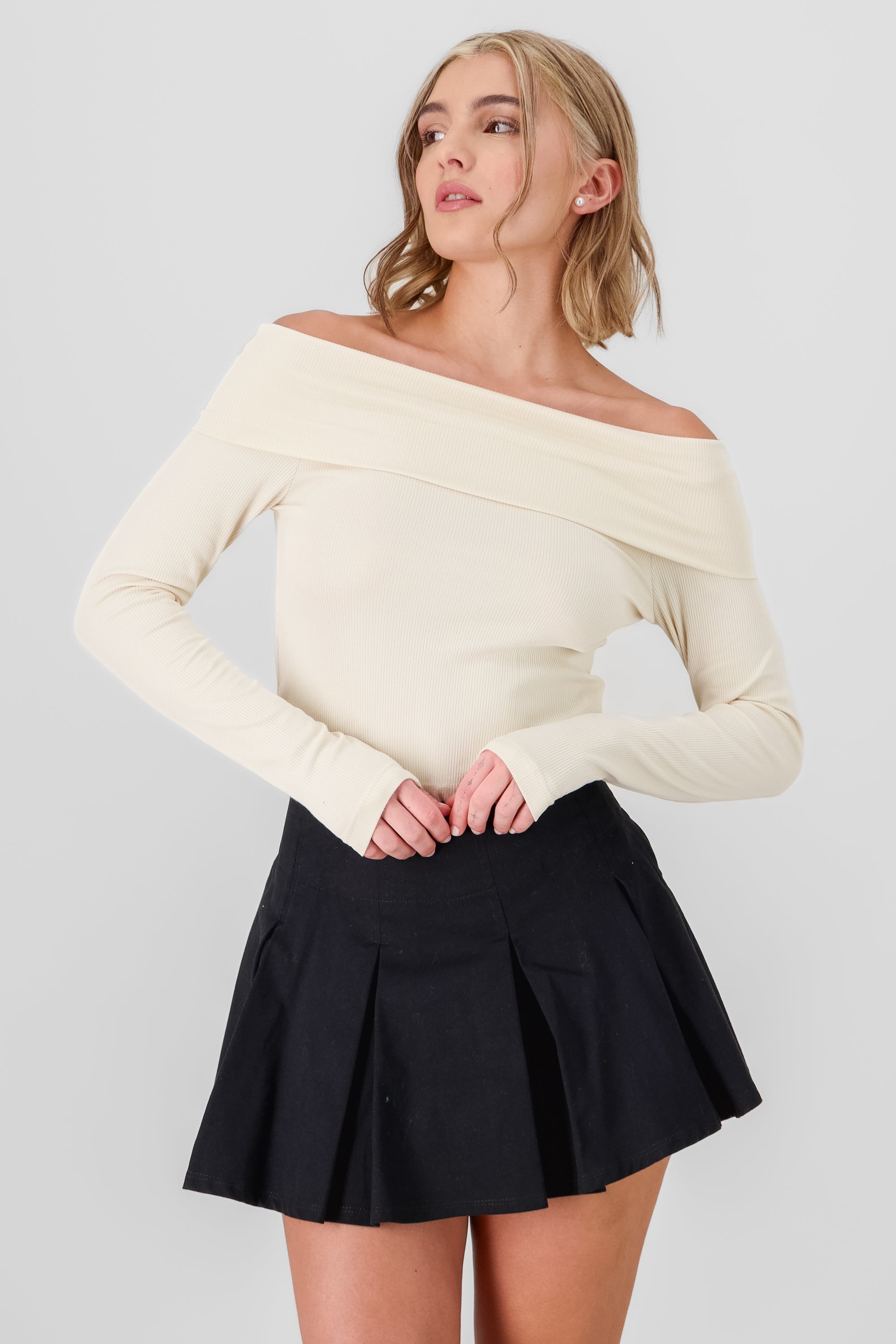 Off Shoulder Ribbed Blouse