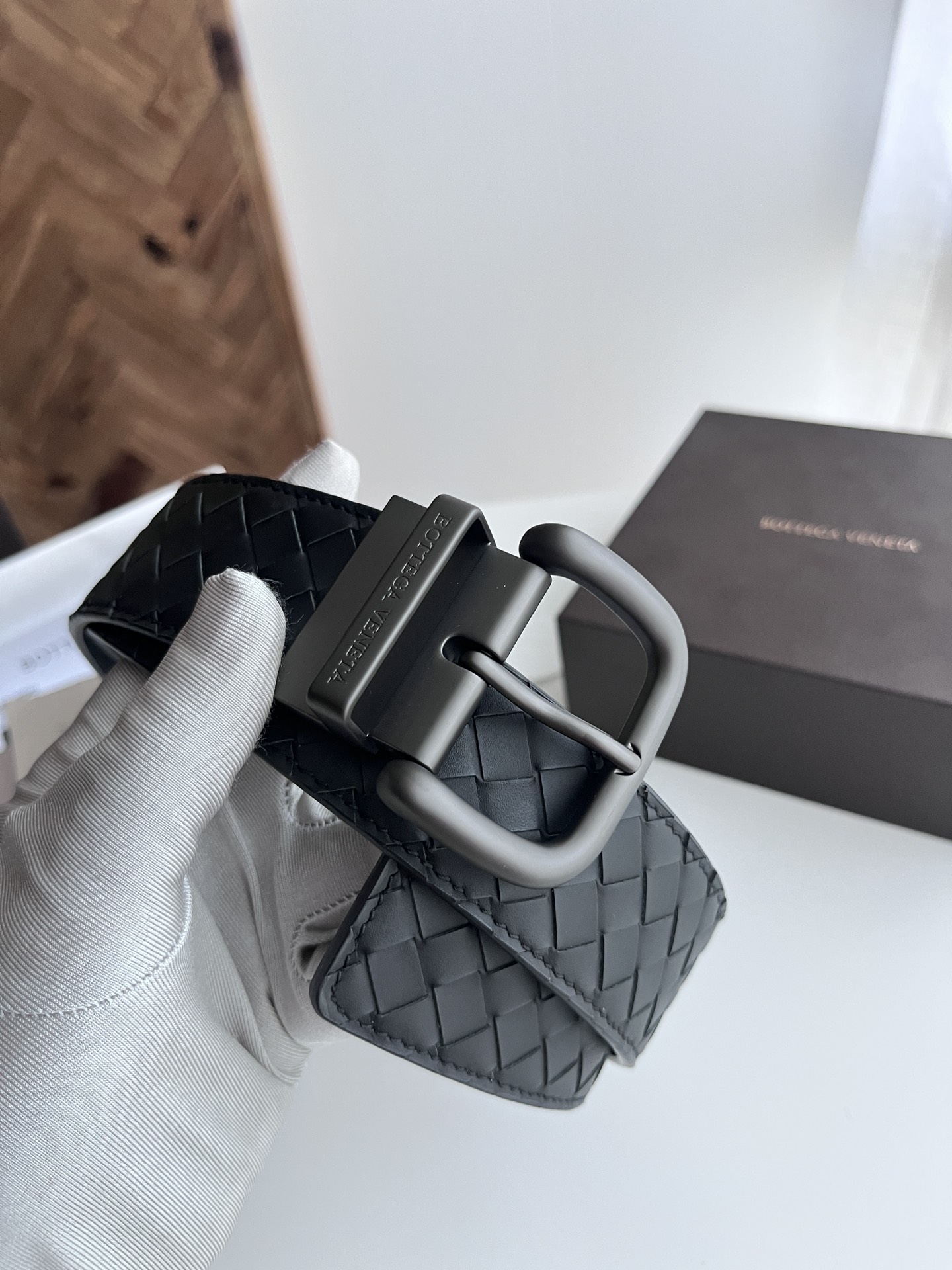 Bottega Veneta intreccio woven cowhide double-sided belt width 4.0cm
