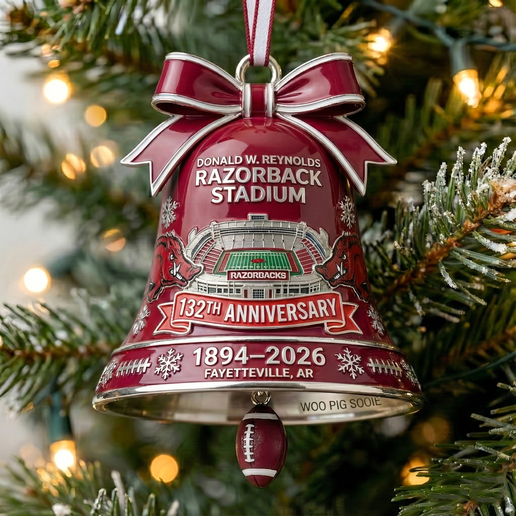 Razorbacks Donald W. Reynolds Razorback Stadium 132th Anniversary Bell ornament
