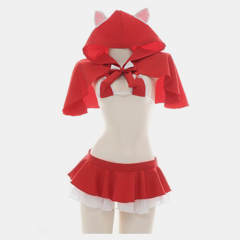 Sexy Lace Up Christmas Bikini Lingerie Set With Hooded Cloak
