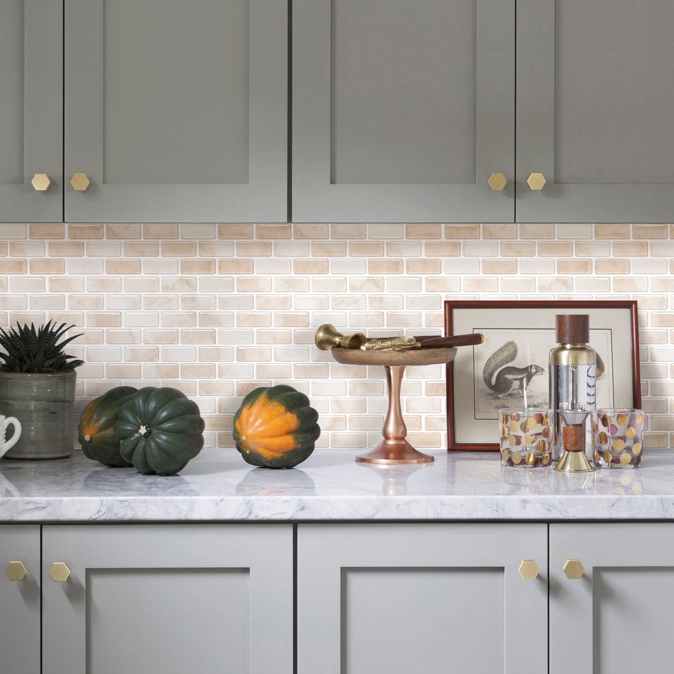 Beige Marble Peel and Stick Backsplash Tile