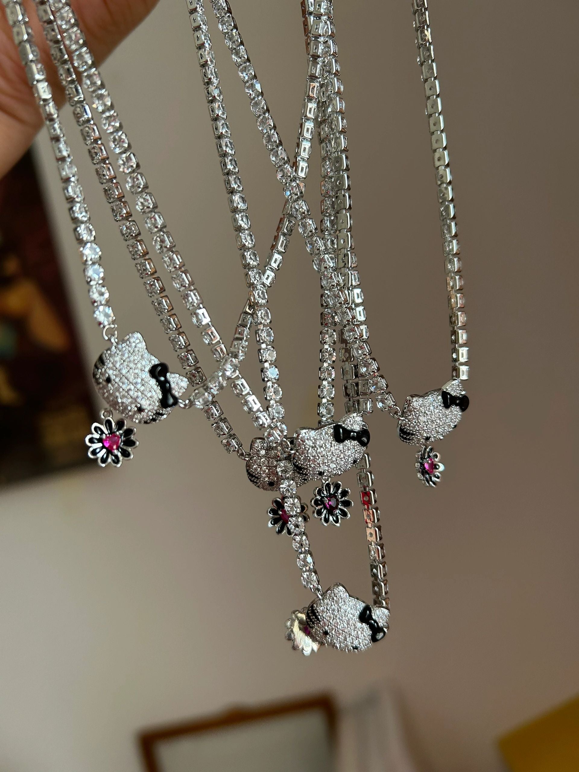 Hellokitty Rhinestone Necklace 2PCS