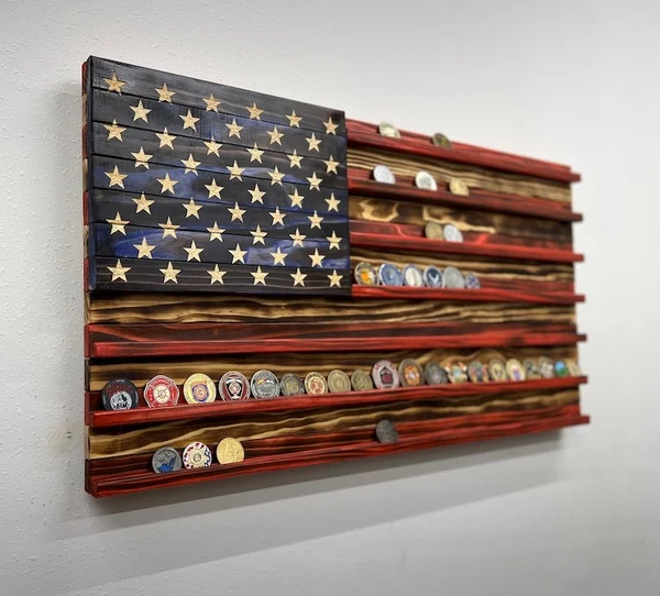 Handmade US Flag Challenge Coin Display