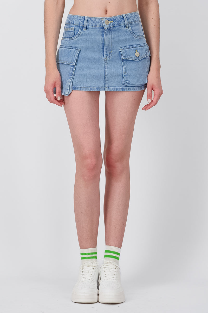Denim Mini Cargo Skirt