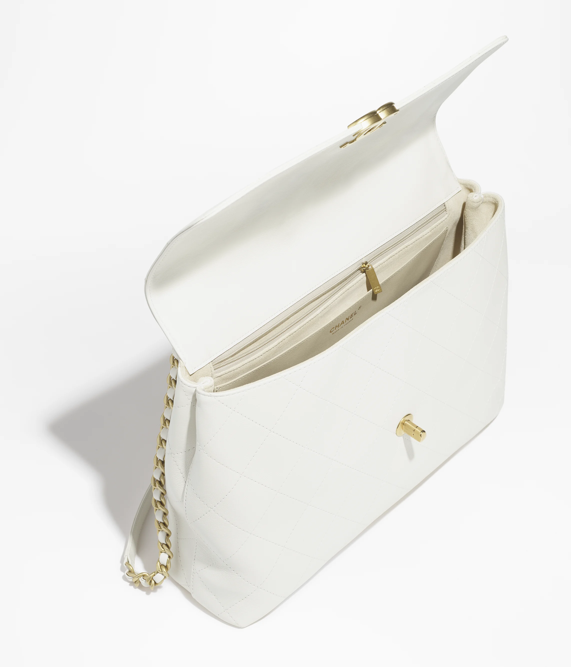 Chanel Maxi Flap Bag with Top Handle Calfskin & Gold-Tone Metal White AS5543-B20111-10601