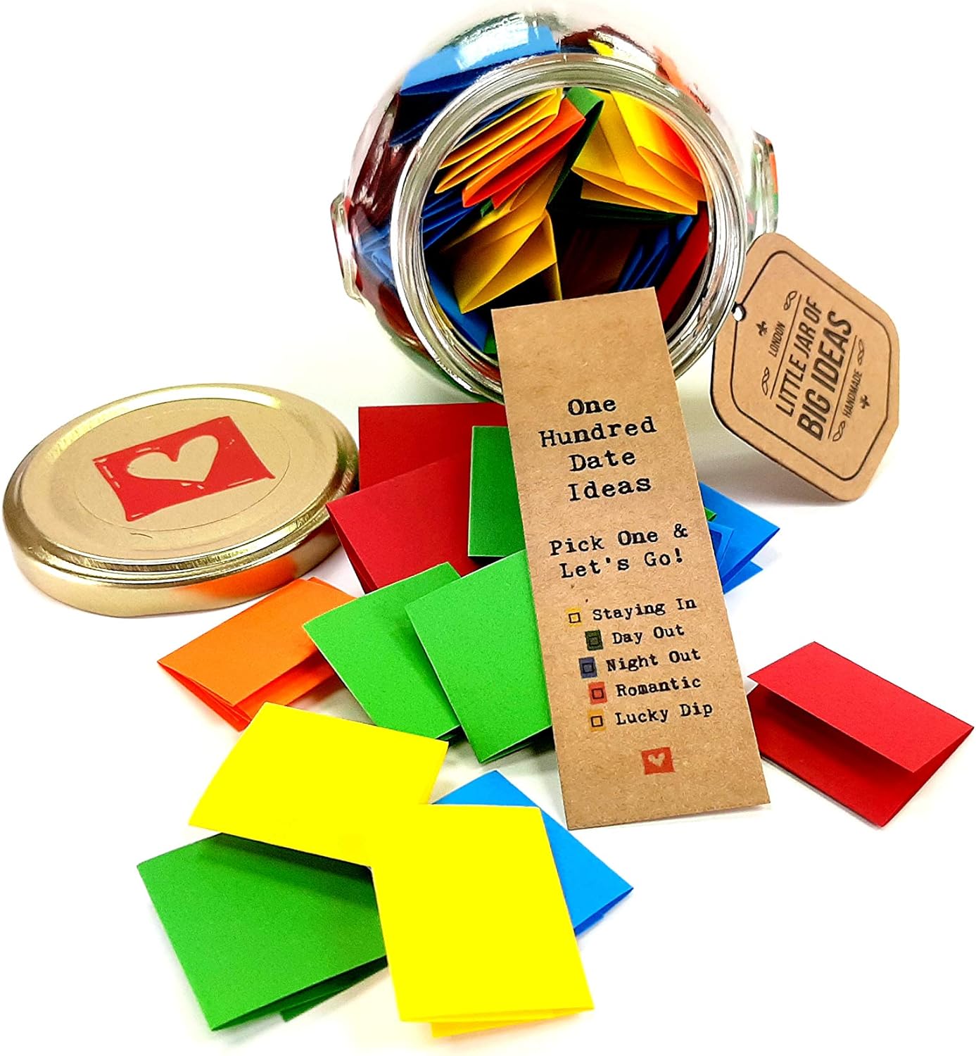 Little Jar of Big Ideas - 100 Date Ideas - Pick One & Let's Go(Unique Thoughtful Gift) - Artisan Handcrafted Gift