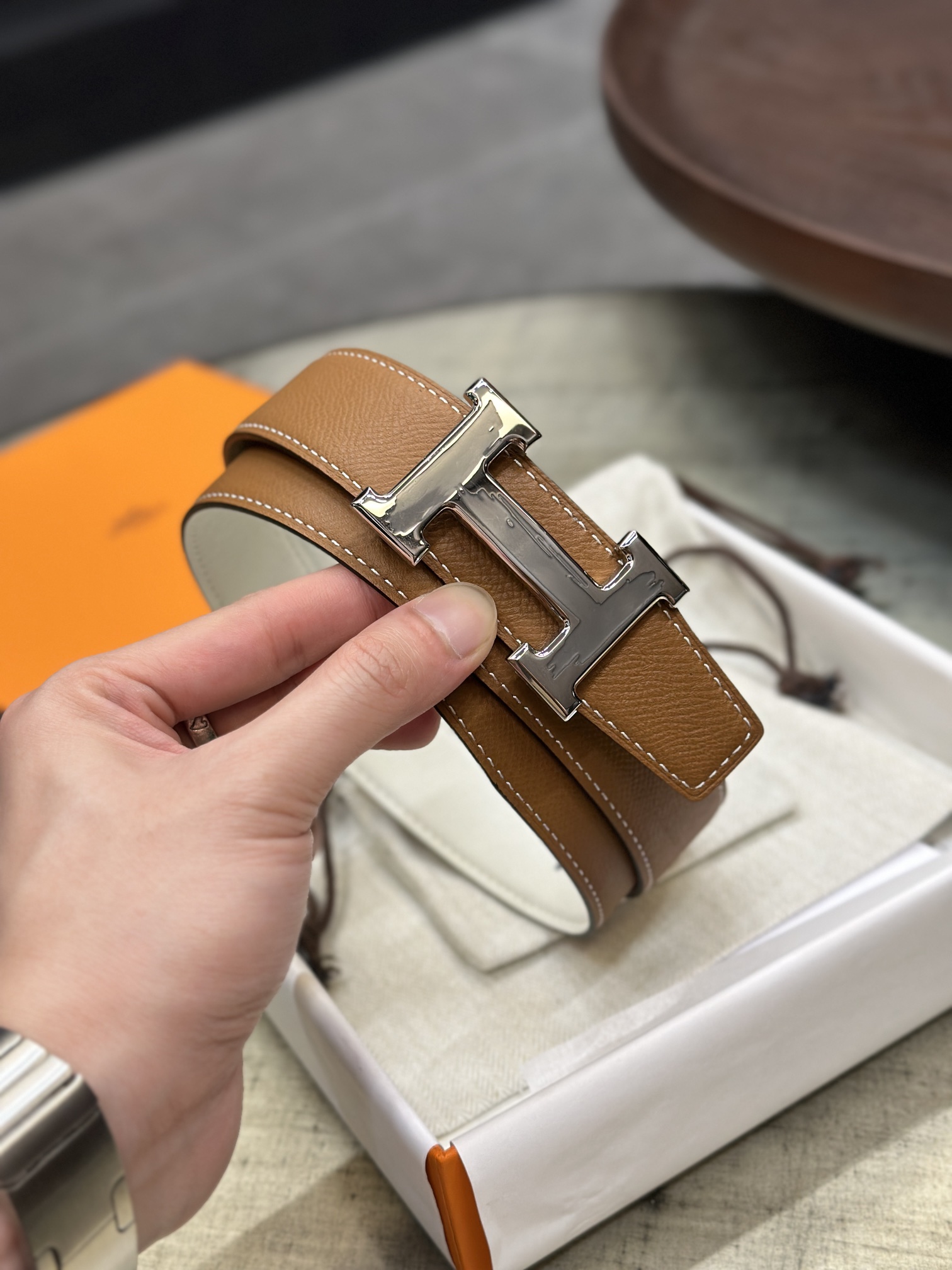 Hermès epsom double-faced calfskin belt 3.2CM wide