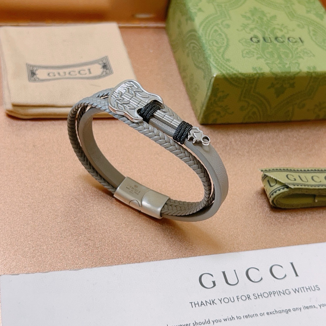 Gucci Grey Braided Guitar Bracelet