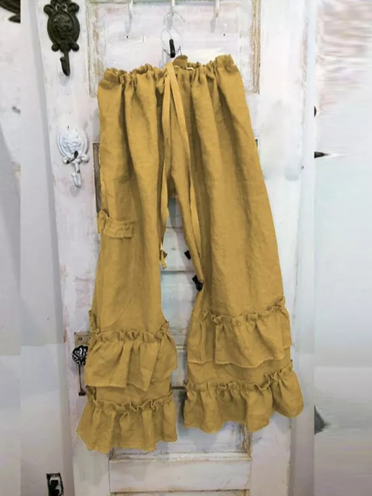 Cotton Loose Ruffle Lounge Pants