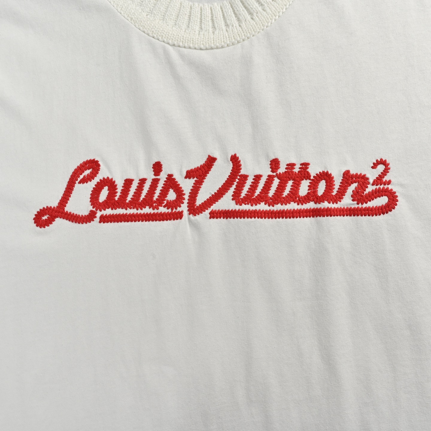 Louis Vuitton 25ss red letter embroidery woven collar short sleeves